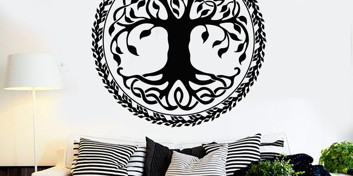 Vinyl Wall Decal Beauty Tree Circle Leaves Ornament Symbol Nature Styl ...