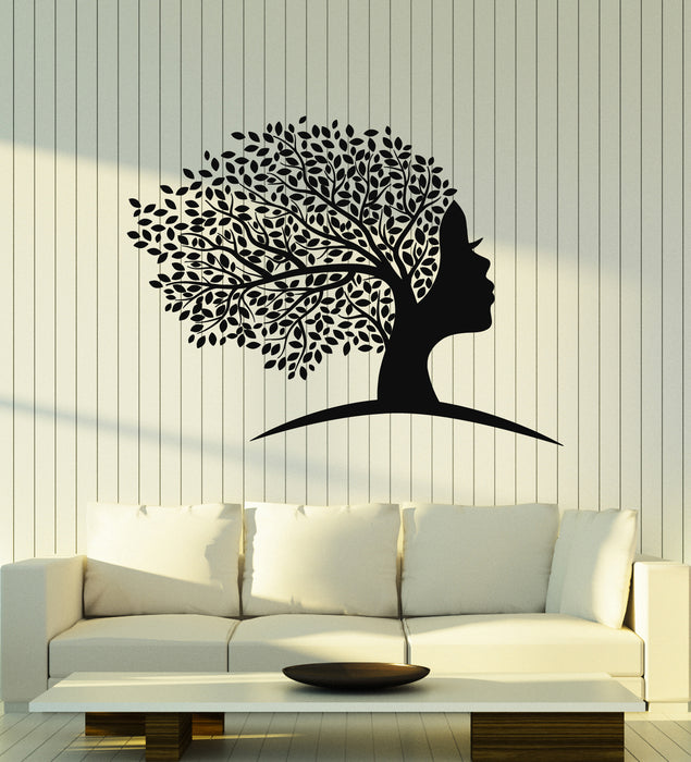 Vinyl Wall Decal Abstract Female Face Women Girl Head Tree Leaves Stickers Mural (g2064)