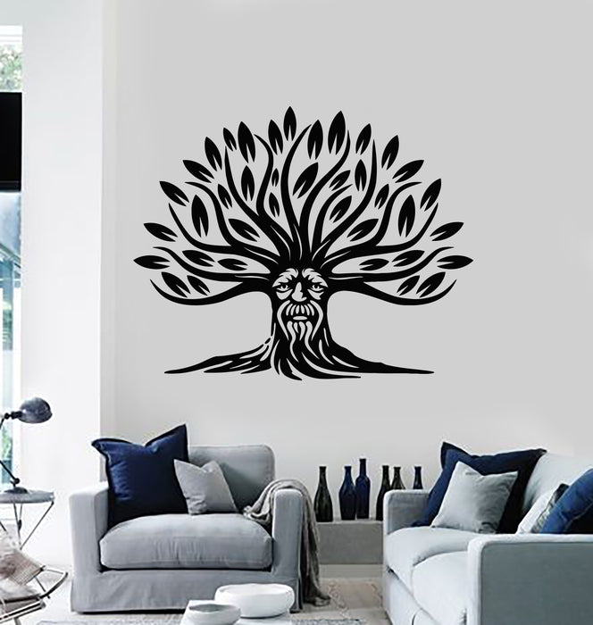 Vinyl Wall Decal Old Tree Plants Leaves Nature Abstract Face Stickers Mural (g2450)