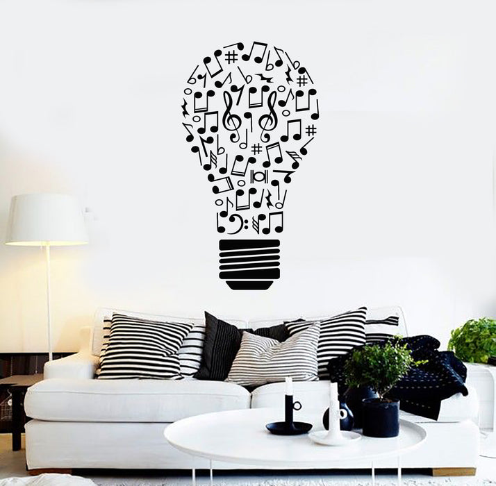 Vinyl Wall Decal Creative Idea Musical Light Bulb Notes Melody Stickers Mural (g517)