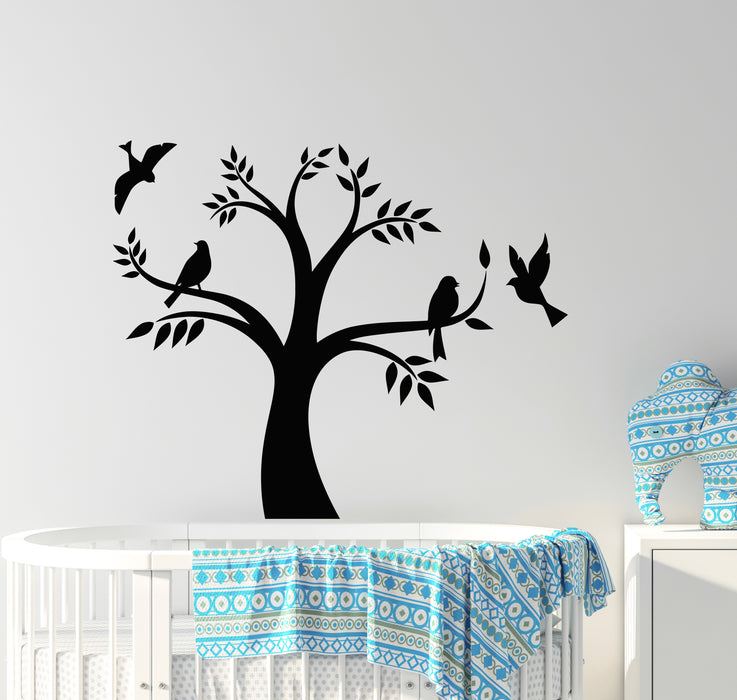 Vinyl Wall Decal Tree Branch Leaves Birds Flying Children Room Stickers Mural (g7011)