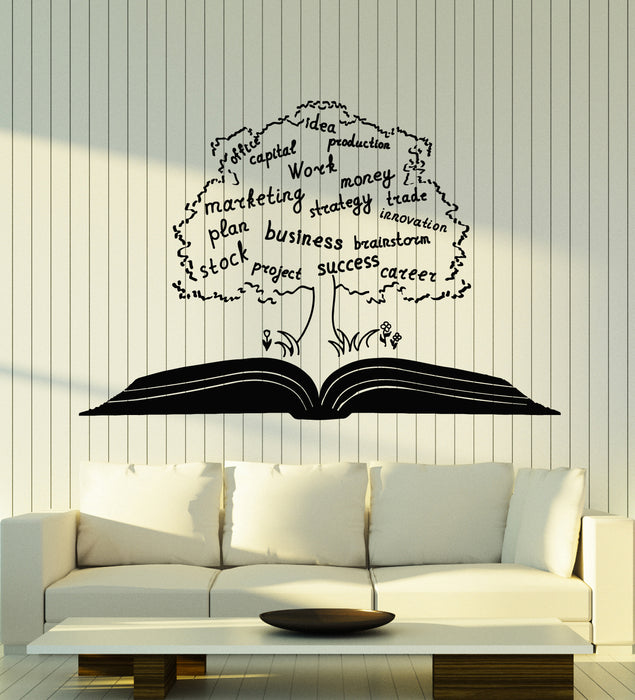 Vinyl Wall Decal Tree Open Book Office Style Capital Work Words Stickers Mural (g3113)