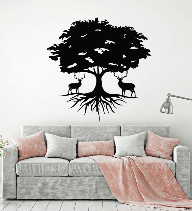 Vinyl Wall Decal Beautiful Deer Tree Animal Nature Roots Stickers Mural (g3081)