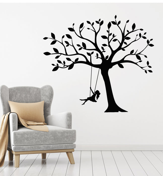 Vinyl Wall Decal Tree Branch Swing Kids Girl Room Freedom Stickers Mural (g6077)