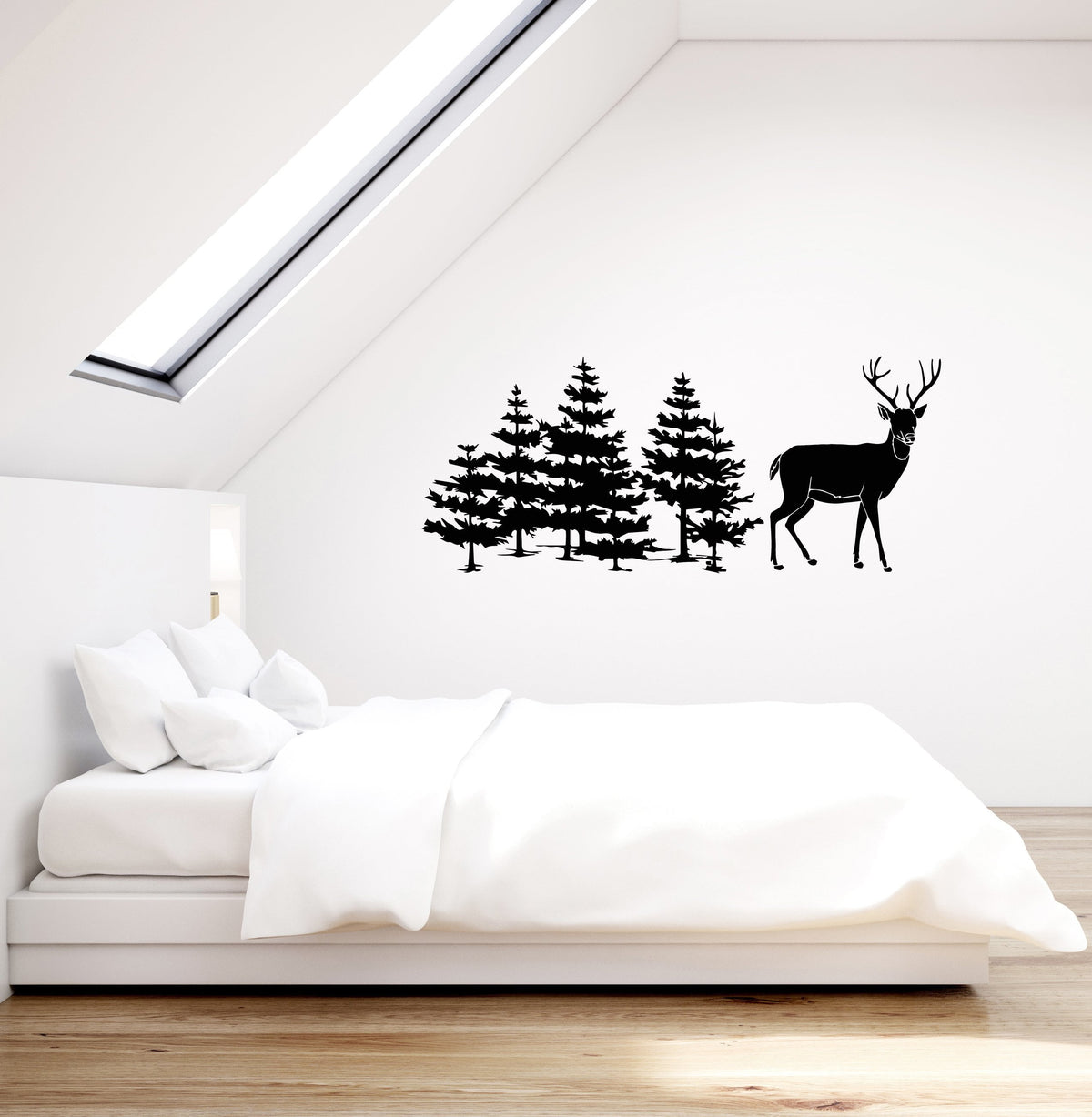Vinyl Wall Decal Trees Deer Nature Decor Hunting Art Living Room Home ...
