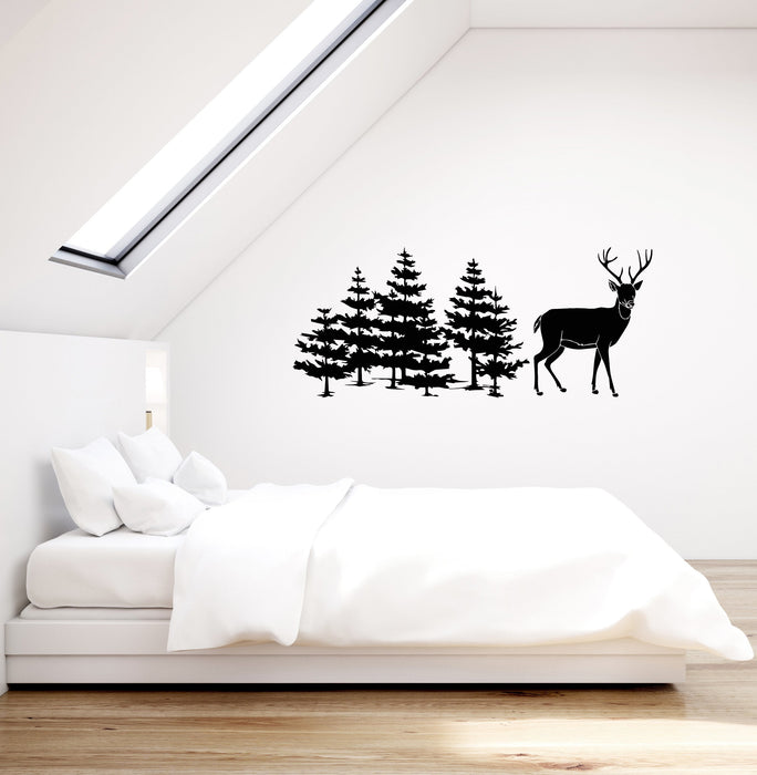 Vinyl Wall Decal Trees Deer Nature Decor Hunting Art Living Room Home Stickers Mural (ig5524)