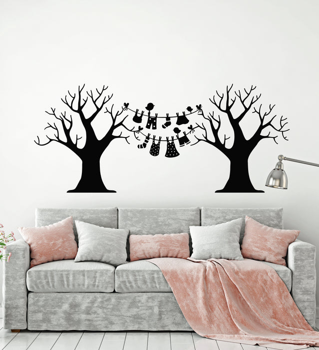 Vinyl Wall Decal Laundry Dry Cleaning Wash Clothes Birds Trees Stickers Mural (g1281)