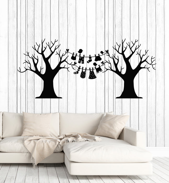 Vinyl Wall Decal Laundry Dry Cleaning Wash Clothes Birds Trees Stickers Mural (g1281)