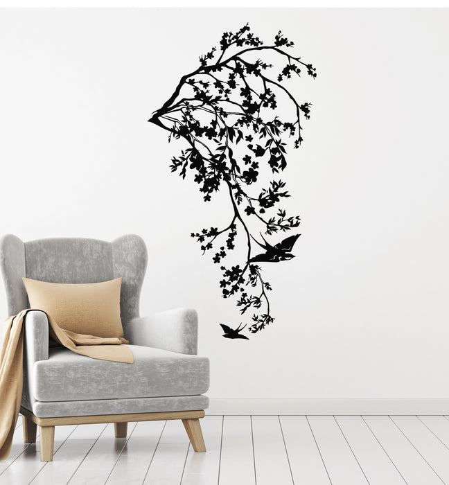 Vinyl Wall Decal Tree Branch Flowers Birds Flying Beauty Decor Stickers Mural (g6343)