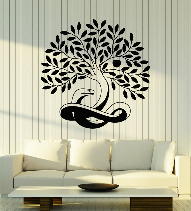 Vinyl Wall Decal Knowledge Tree Good And Evil With Snake Apple Stickers Mural (g7806)