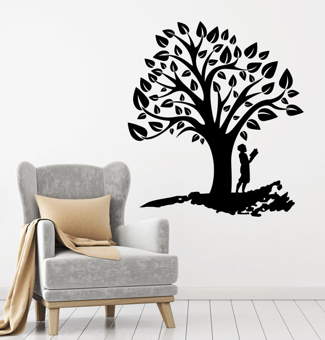 Beautiful Tree Vinyl Wall Decal Leaves Boy with Book Decor for Kids Room Stickers Mural (k170)