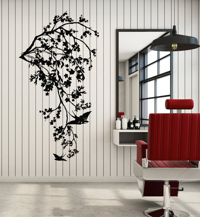 Vinyl Wall Decal Tree Branch Flowers Birds Flying Beauty Decor Stickers Mural (g6343)