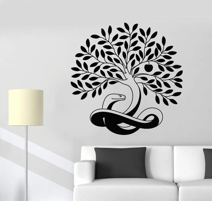 Vinyl Wall Decal Knowledge Tree Good And Evil With Snake Apple Stickers Mural (g7806)