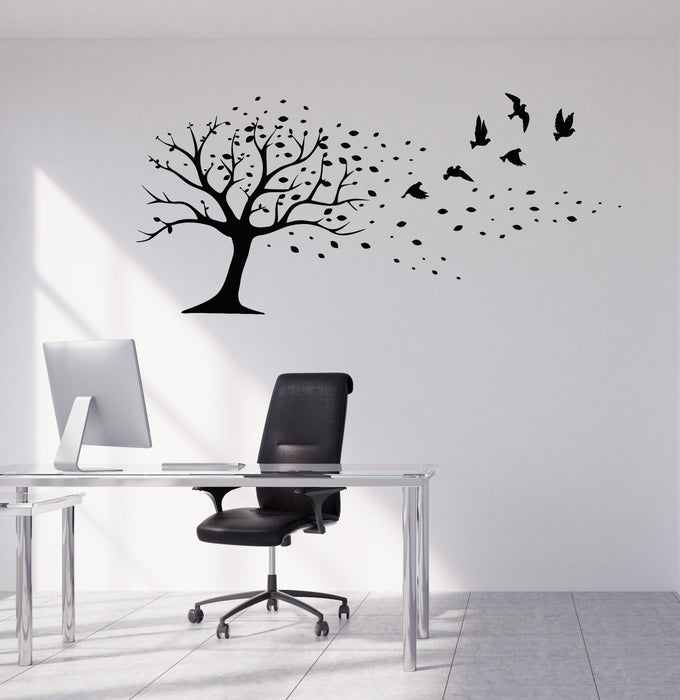 Vinyl Wall Decal Tree Branch Birds Fly Autumn Nature Decor Stickers Mural (g8255)