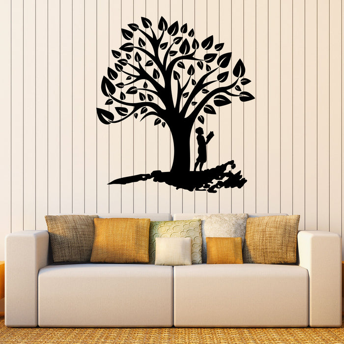 Beautiful Tree Vinyl Wall Decal Leaves Boy with Book Decor for Kids Room Stickers Mural (k170)