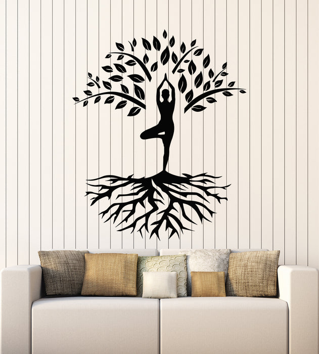 Vinyl Wall Decal Girl Tree Branches Leaves Roots Yoga Center Room Stickers Mural (g5766)