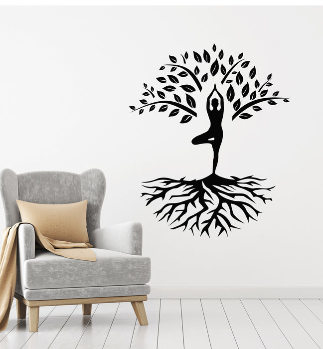 Vinyl Wall Decal Girl Tree Branches Leaves Roots Yoga Center Room Stickers Mural (g5766)