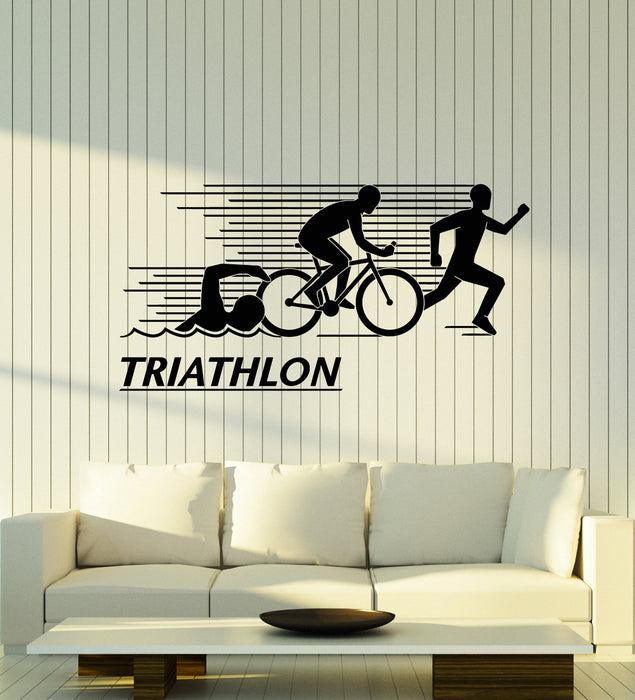 Vinyl Wall Decal Athlete Letter Triathlon Sports Swimming Cycling Running Stickers Mural (g1594)