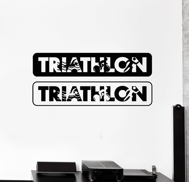 Vinyl Wall Decal Triathlon Inscription Sports Swimming Cycling Running Stickers Mural (g257)