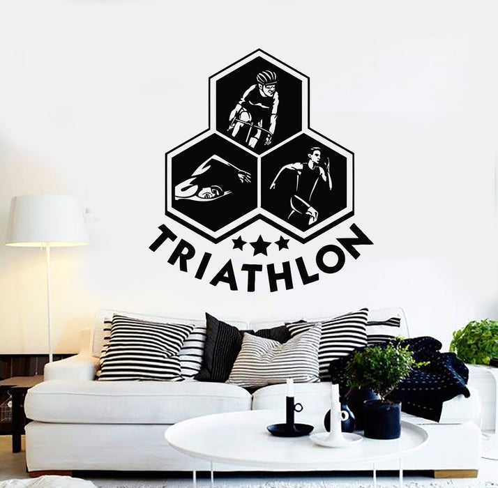 Vinyl Wall Decal Triathlon Swimming Cycling Running Sports Art Stickers Mural (g576)