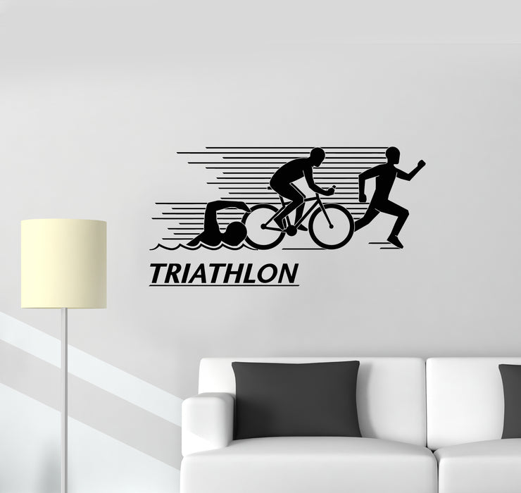 Vinyl Wall Decal Athlete Letter Triathlon Sports Swimming Cycling Running Stickers Mural (g1594)