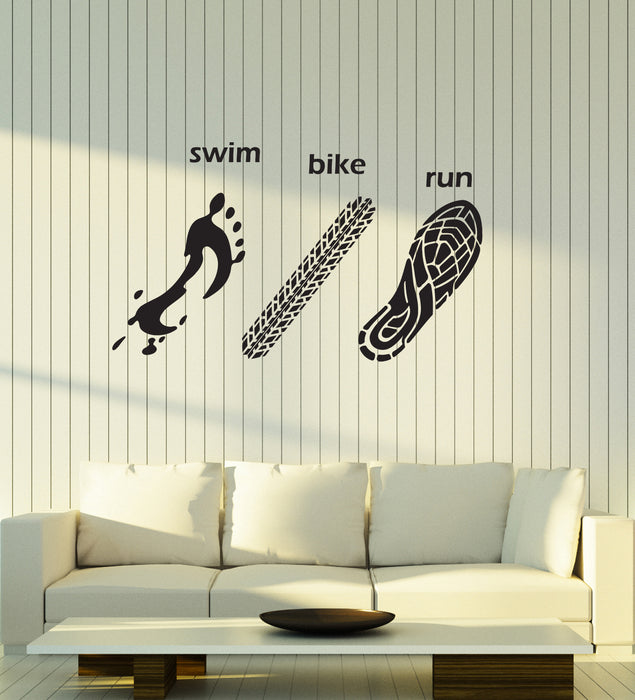 Vinyl Wall Decal Triathlon Swim Bike Run Triathlete Sports Room Decor Stickers Mural (ig6083)