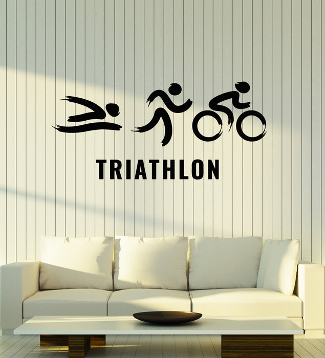 Vinyl Wall Decal Triathlon Decor Sports Swimming Cycling Running Stickers Mural (g6153)