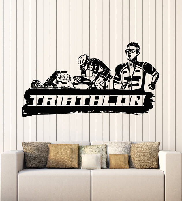 Vinyl Wall Decal Triathlon Sports Athletes Swimming Cycling Running Stickers Mural (g5799)