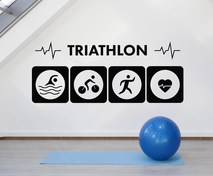 Vinyl Wall Decal Heart Beat Healthy Lifestyle Sports Triathlon Stickers Mural (g6420)
