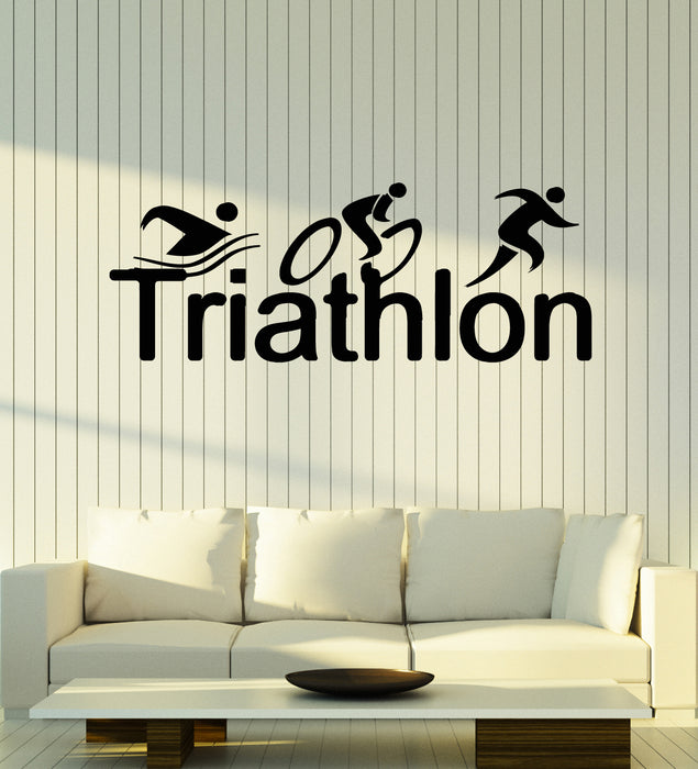 Autocollant mural en vinyle pour triathlon, sports olympiques, autocollants abstraits pour athlètes (g6489)