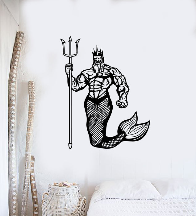 Vinyl Wall Decal Poseidon King Sea Fantasy Marine Nautical Trident Myth Stickers Mural (g1667)