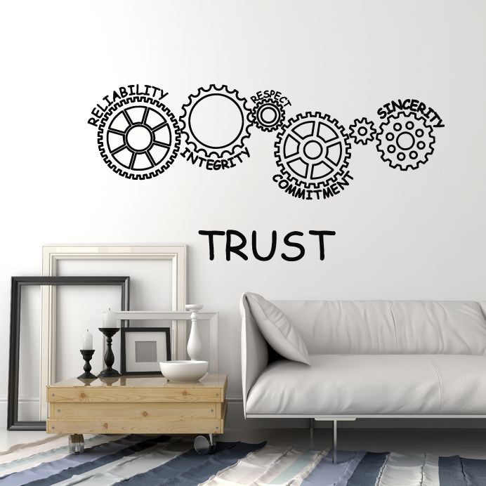 Vinyl Wall Decal Gears Trust Reliability Integrity Respect Office Words Stickers Mural (g1791)
