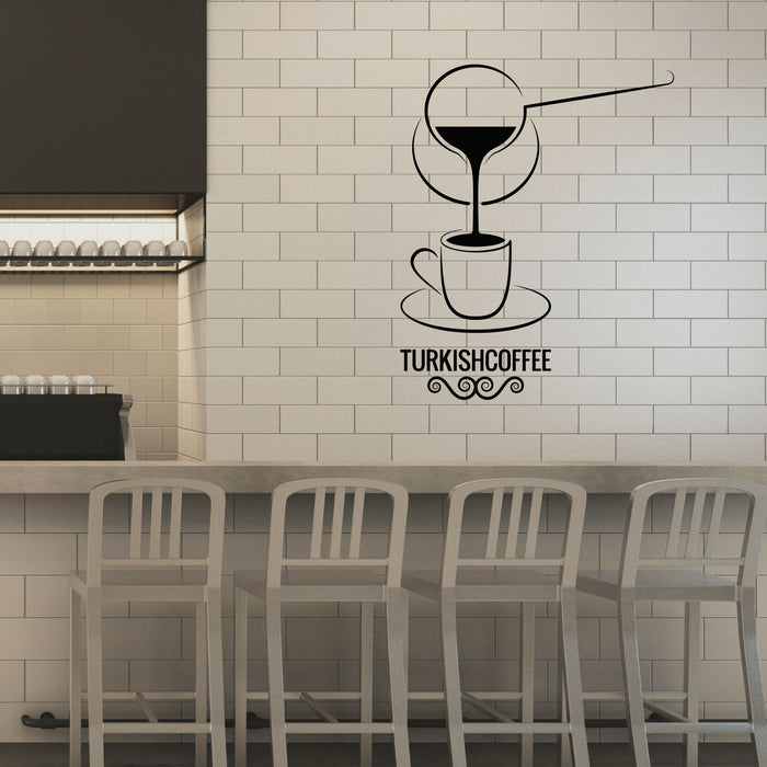 Turkish Coffee Vinyl Wall Decal Turk Cup Lettering Flourish Cafe Coffee House Stickers Mural (k242)