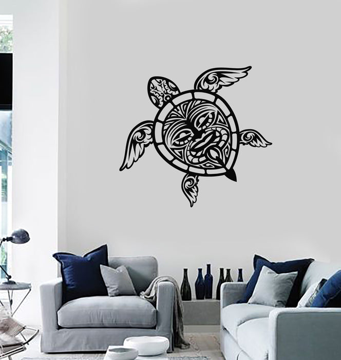 Vinyl Wall Decal Sea Turtle Tribal Pattern Ocean Nautical Decor Art Stickers Mural (ig5442)