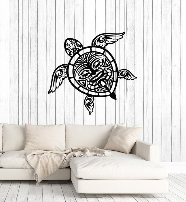 Vinyl Wall Decal Sea Turtle Tribal Pattern Ocean Nautical Decor Art Stickers Mural (ig5442)
