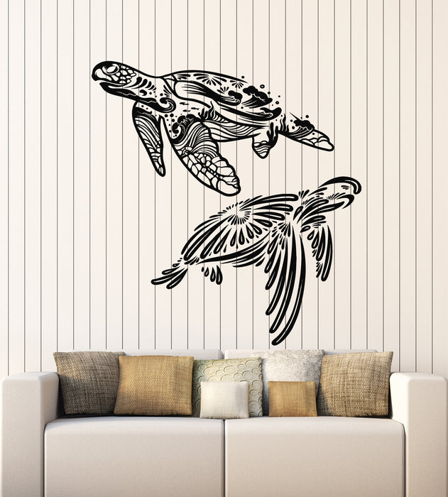 Vinyl Wall Decal Couple Turtle Ocean Sea Marine Animals Bathroom Stickers Mural (g5433)