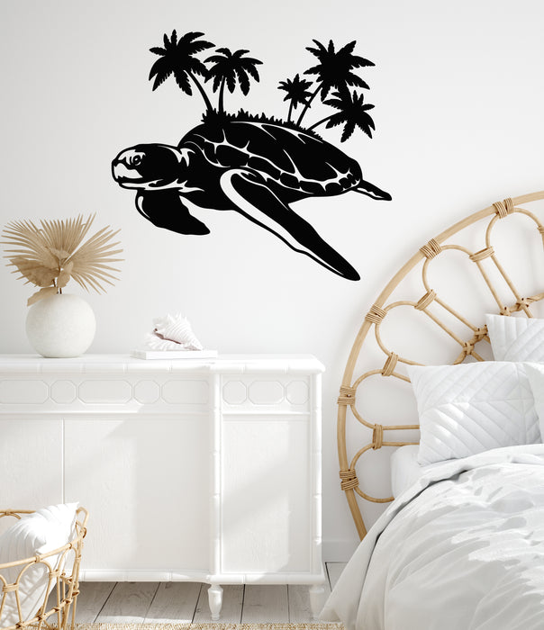 Vinyl Wall Decal Palm Tree Rest Beach Turtle Ocean Sea Decor Stickers Mural (g6753)