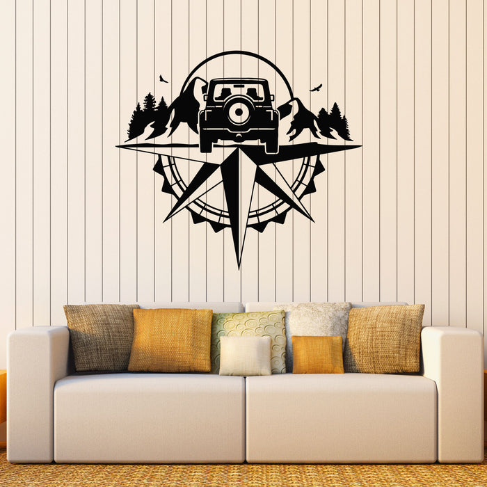 Vinyl Wall Decal Road Compass Mountains Wild Nature Freedom SUV Stickers Mural (g8362)