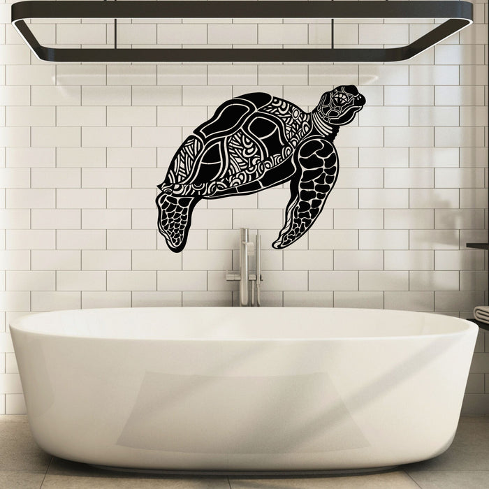 Vinyl Wall Decal Big Sea Turtle Bathroom Art Marine Ocean Decor