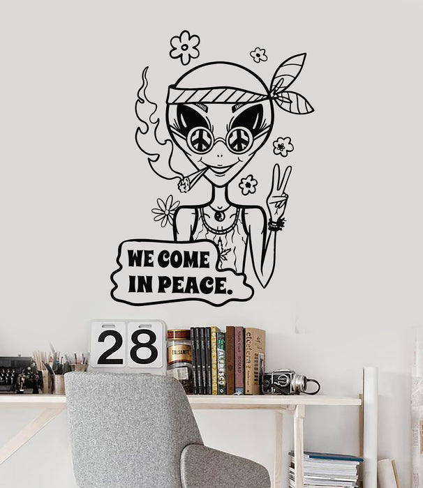 Vinyl Wall Decal Lettering We Come In Peace Resident Alien UFO Stickers Mural (g5967)