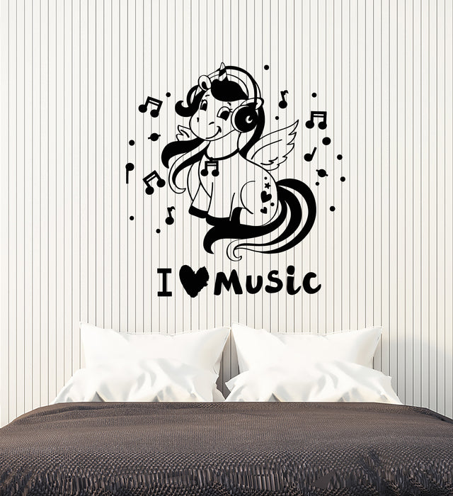 Vinyl Wall Decal Letter I Love Music Unicorn Headphones Kids Girl Room Stickers Mural (g1564)