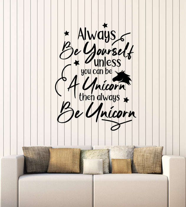 Autocollant mural en vinyle avec phrase d'inspiration amusante, mots, poney, licorne, autocollants muraux (g3414)