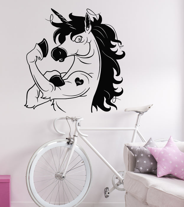 Vinyl Wall Decal Funny Unicorn Power Love Pony Horse Stickers Mural (g5487)