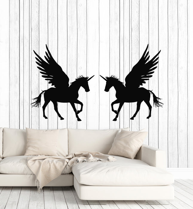 Vinyl Wall Decal Couple Unicorns Pegasus Fantasy Animals Stickers Mural (g5746)