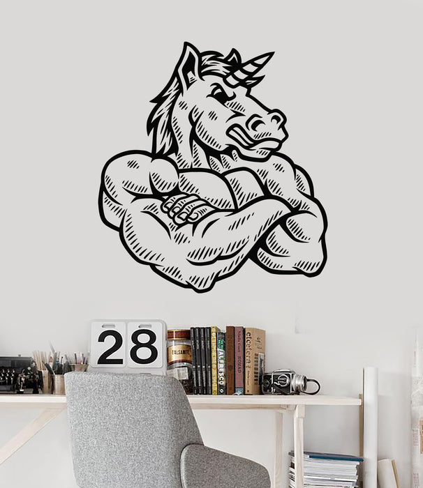 Vinyl Wall Decal Cartoon Unicorn Strong Muscled Fantasy Decor Stickers Mural (g7139)