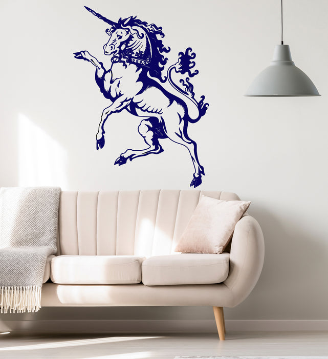 Vinyl Wall Decal Unicorn Crown Heraldic Beast Girl Room Stickers Mural (ig6313)