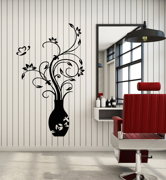 Vinyl Wall Decal Vase Home Decor Butterfly Flowers Leaves Stickers Mural (g2586)