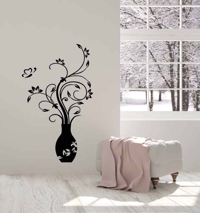 Vinyl Wall Decal Vase Home Decor Butterfly Flowers Leaves Stickers Mural (g2586)