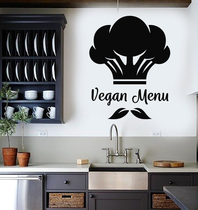 Vinyl Wall Decal Vegan Menu Broccoli Chef Hat Organic Food Stickers Mural (g4909)