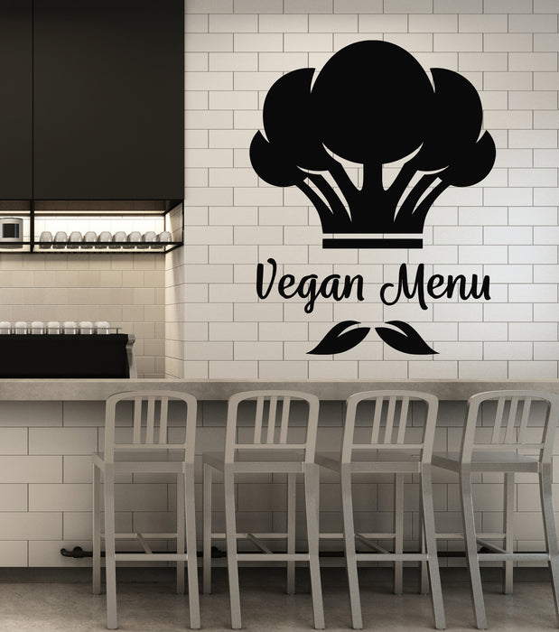 Vinyl Wall Decal Vegan Menu Broccoli Chef Hat Organic Food Stickers Mural (g4909)